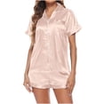 thumbnail image 5 of BLVB Satin Pajamas Set Women's Short Sleeve Tops Sleepwear Soft Silk Button Down Loungewear Comfy Pjs Shorts Set Homewear, 5 of 6