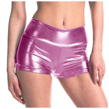 xingwang Clearance Plus Size Leather Shorts for Women High Waisted Women Solid Bare Imitation PU Lingerie Pants Sexy Slim Buttocks Short Pants Pink M