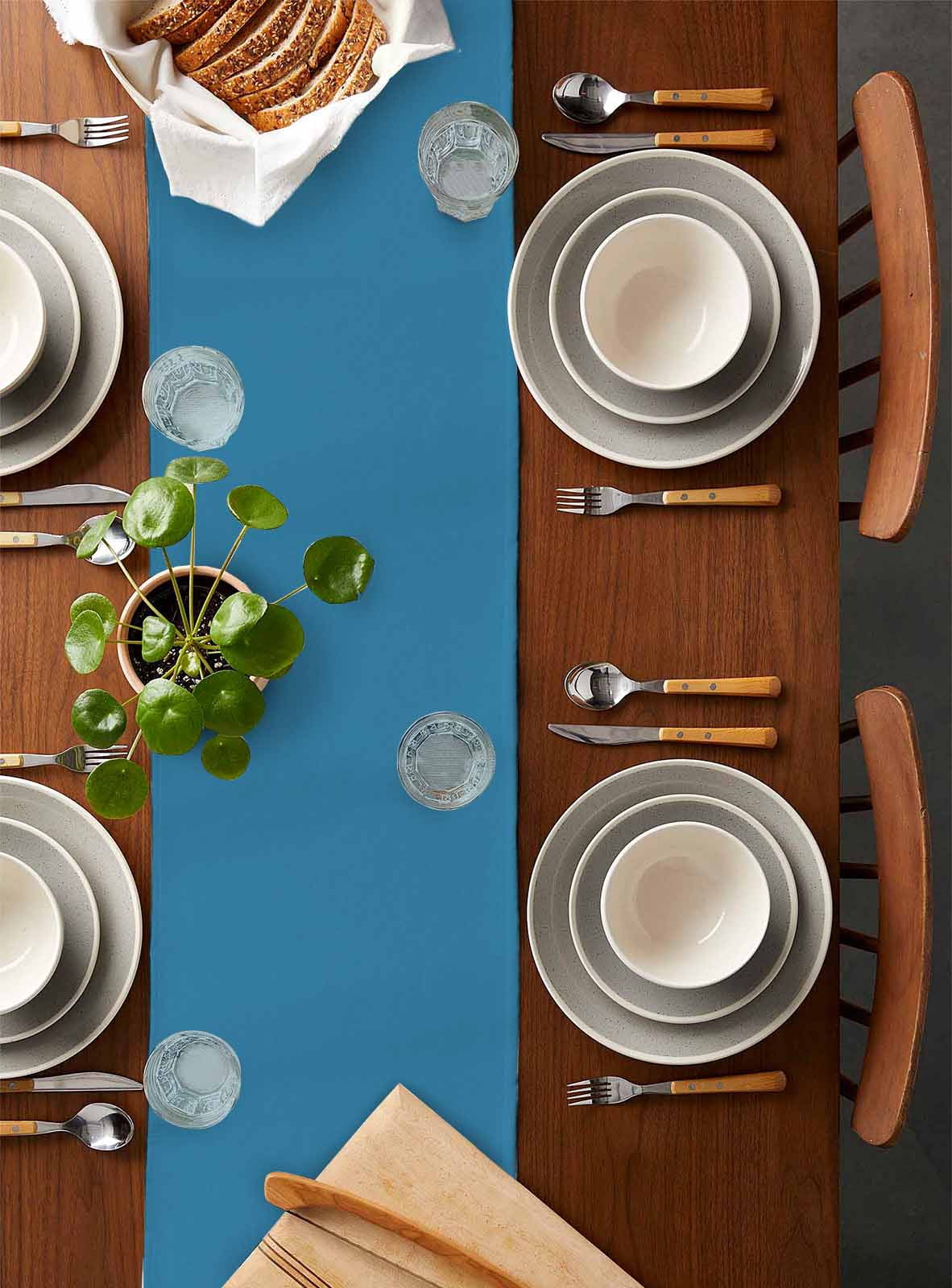 ERUNPONLY Blue Table Runner - 120 Inch Long Modern Pure Wave Ride Cotton and Linen Blended Dress Scarves Farmhouse Table Runner for Kitchen Dining, Coffee Table, 13" x 120"