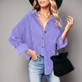 thumbnail image 4 of YDFCWXW Women Fashion Fall Outfits Corduroy Shirts with Pockets Casual Long Sleeve Button Down Blouse Tops Purple, 3XL, 4 of 6