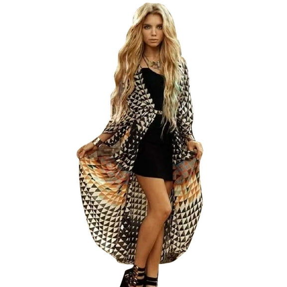 EDOLYNSA Bohemian Printed Beach Dress 2024 Summer Women Clothes Geometric Psychedelic Three Quarter Sleeve Belted Long Maxi Dresses