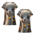 thumbnail image 5 of Lafuoo Adorable Llama In Flowers Pattern Women's Short-sleeved Nightdress, Knee-length Pullover Nightgown, Summer Home Wear-XX-Large, 5 of 8