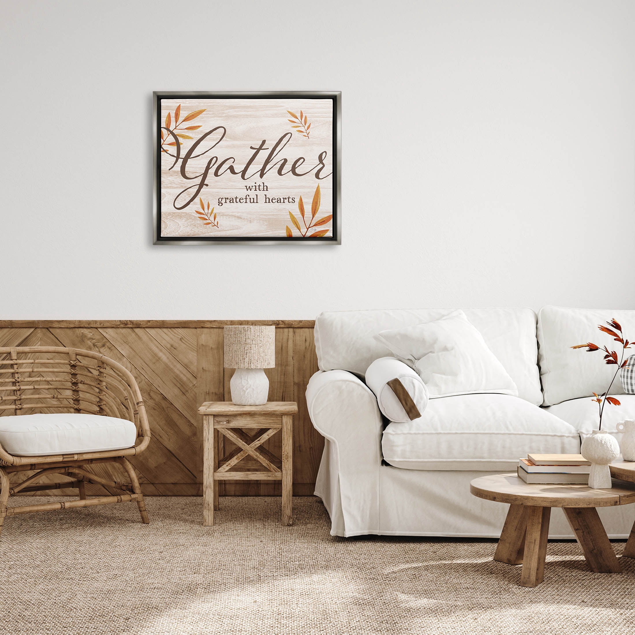 Gather With Grateful Hearts Botanicals Botanical & Floral Graphic Art Luster Gray Framed Art Print Wall Art
