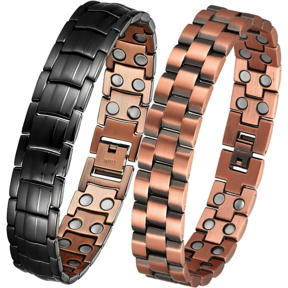 Wollet Copper Magnetic Bracelet for Men, 99.9% Pure Copper Jewelry Gifts, Set of 2