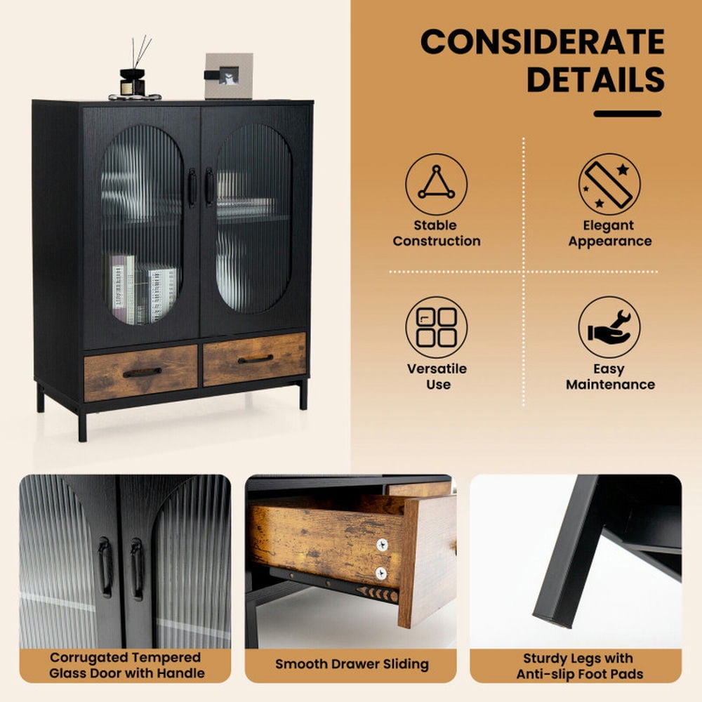 Finihen Kitchen Storage Cabinet, Buffet Sideboard, Kitchen Industrial Buffet Sideboard with Tempered Glass Doors, for Dining Room, Kitchen, Living Room, Black Finihen Kitchen Storage Cabinet, Buffet Sideboard, Kitchen Industrial Buffet Sideboard with Tempered Glass Doors, for Dining Room, Kitchen, Living Room, Black