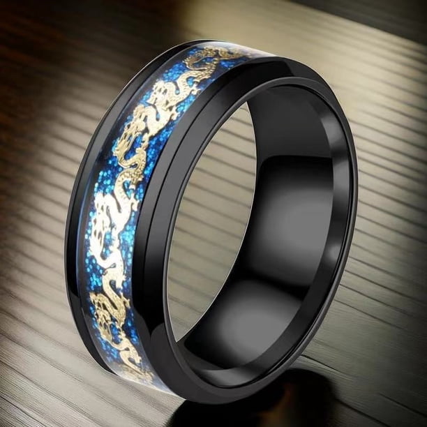 Anillo de acero de titanio para hombre, anillo de alta gama que no se decolora, joyería de acero inoxidable con dragón chino
