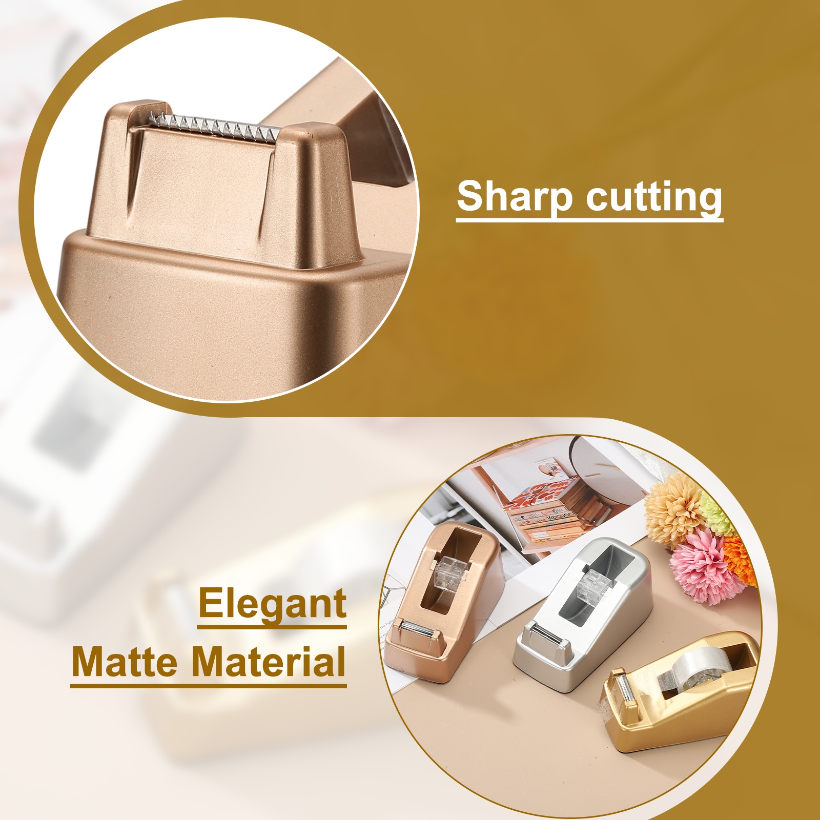 2pcs Tape Dispenser Desk, Heavy Duty Tape Dispenser Desktop Light Luxury Frosted Dispensers Holder Non-Skid Base Elegant for Home Office Desktop Small Business Gift, Rose Gold