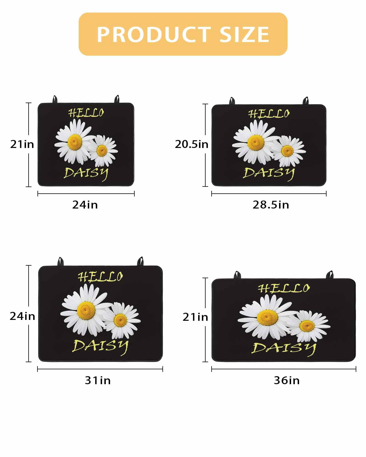 Large Induction Cooktop Protector Mat White Daisy Stove Top Covers for Electric Stove, Spring Hello Daisy Floral Black Decorative Stove Burner Cover Mats, Glass Top Stove Cover