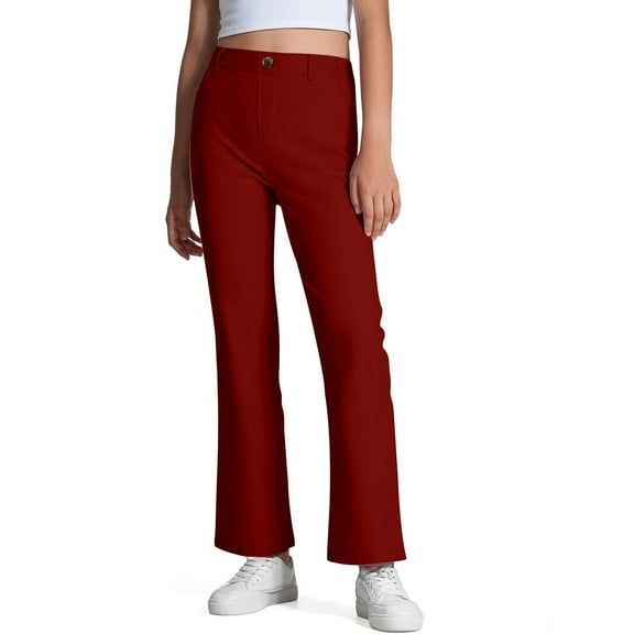 LIIPEE Girls Boys School Uniform Pants Solid Color Stretchy High Waisted Zipper Straight Leg Trousers With Pockets Kids Trendy Birthday Pants,Wine,13-14 Years