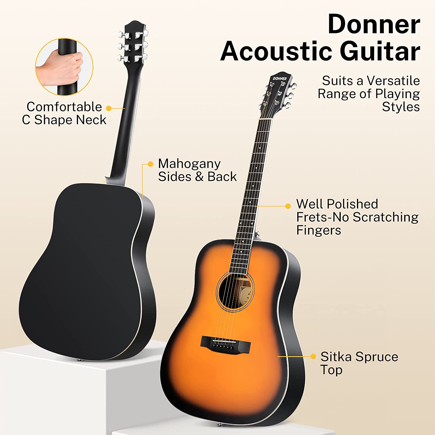 Donner 41'' DAG1S Dreadnought Acoustic Guitar Kit Kuwait Ubuy