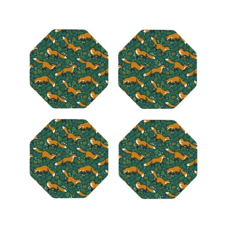 

Tideii Green Plants with Fox for Leather Coasters 4 Pieces Anti-fouling and Anti-scalding Decorative Coasters Suitable for Restaurants Kitchens Coffee Shops-Octagon