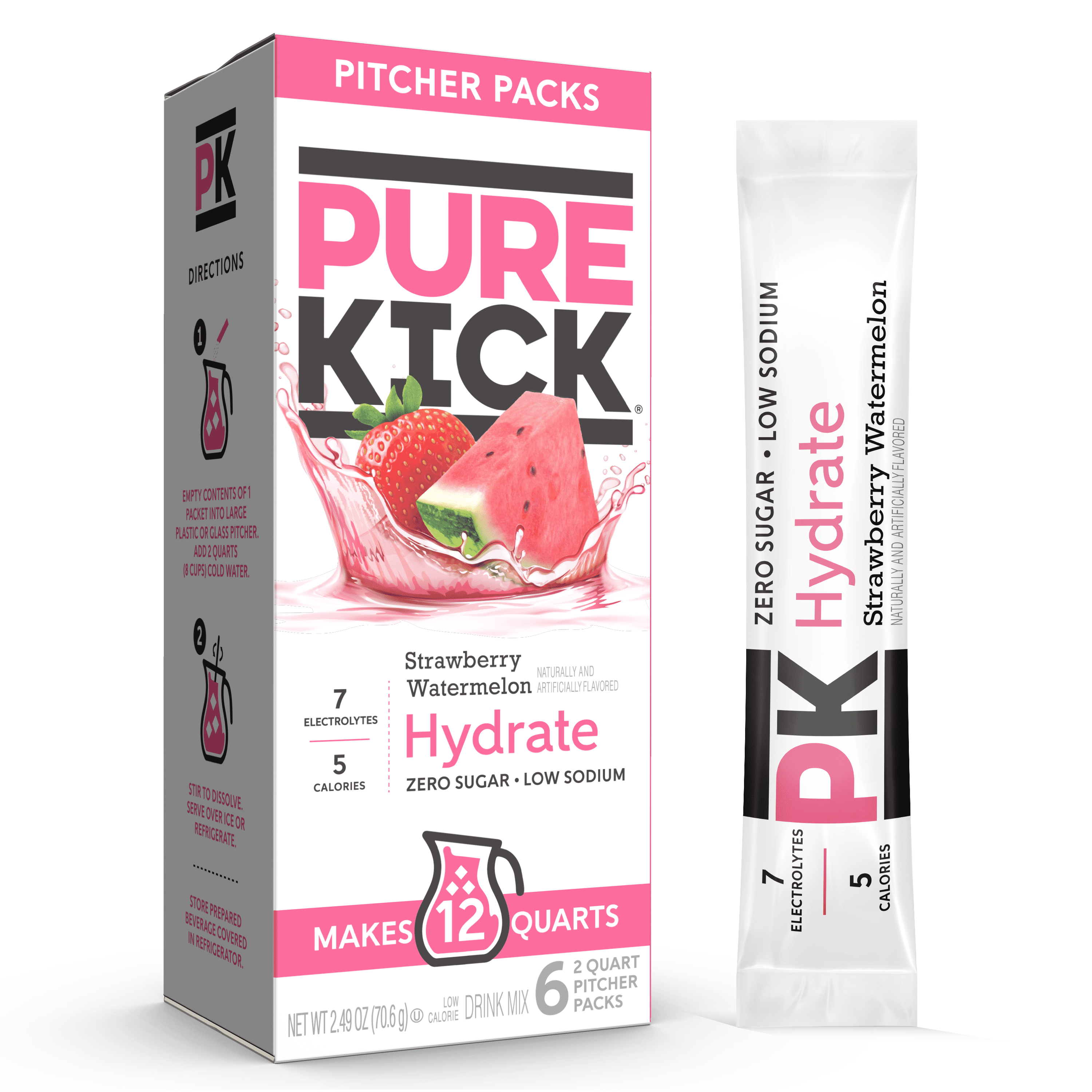 Pure Kick Strawberry Watermelon Powdered Hydration Drink Mix Pitcher Packs, 6 Count Packets