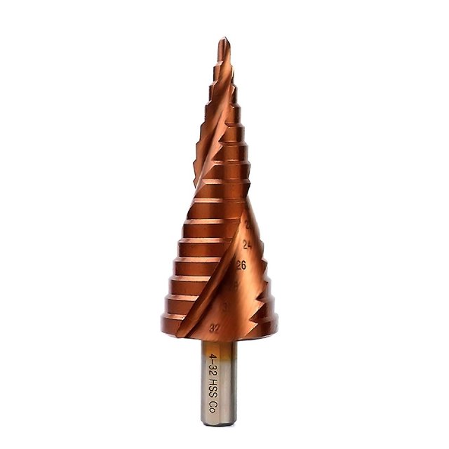 Brocas escalonadas de cobalto de 4 a 32 mm con ranura en espiral, corte HSS M35 para placa de acero inoxidable para temple de placas de acero, perforación de placas de acero triangulares H