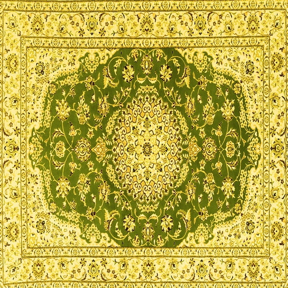 Ahgly Company Indoor Square Persian Yellow Traditional Area Rugs, 6' Square