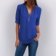 thumbnail image 2 of Holzkary Womens Half Zip V Neck Shirt Summer Half Sleeve Shirts Casual Loose Top Blouses T Shirts Women Ladies Clothing Loose Shirt Chiffon Zipper Long Sleeves Plus Size Tops Blue 4Xl, 2 of 7
