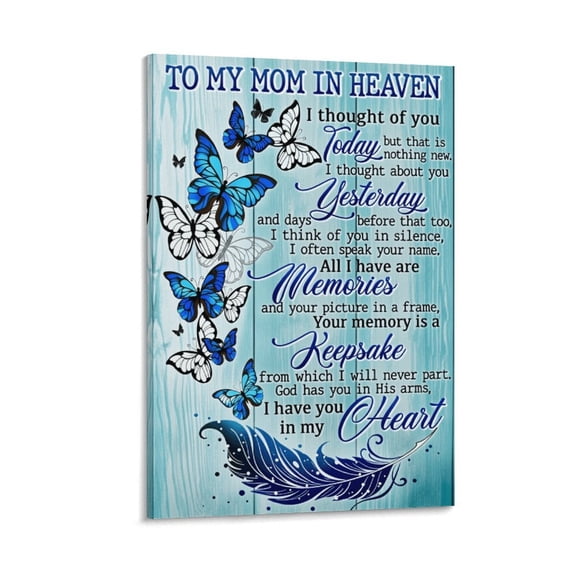 Framed Butterfly To My Mom In Heaven Canvas Posters Print for Home Office Bedroom Living Room Wall Decor Ready To Hang Poster 
Gift for Birthday Mother's Day Christmas