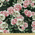 thumbnail image 2 of Ambesonne Skulls and Roses Fabric by the Yard, Gothic and Flowers, 1 Yard, Pink Laurel Green and Black, 2 of 5