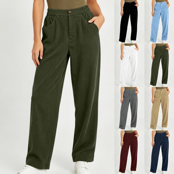 BUIGTTKLOP Corduroy Pants for Women Fall Winter High Waisted Lounge Pants Straight Wide Leg Loose Fit Trousers