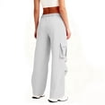 thumbnail image 4 of Wide Leg Cargo Sweatpants for Women High Waist Drawstring Baggy Lightweight Fleece Winter Track Pants with Muti Pockets White, 4 of 7
