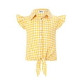 thumbnail image 2 of Yesfashion Girls Sleeveless Plaid Button Down Shirt Summer Crop Tops Tie Knot Ruffle Sleeve Shirt Blouse 3-12Y, 2 of 9