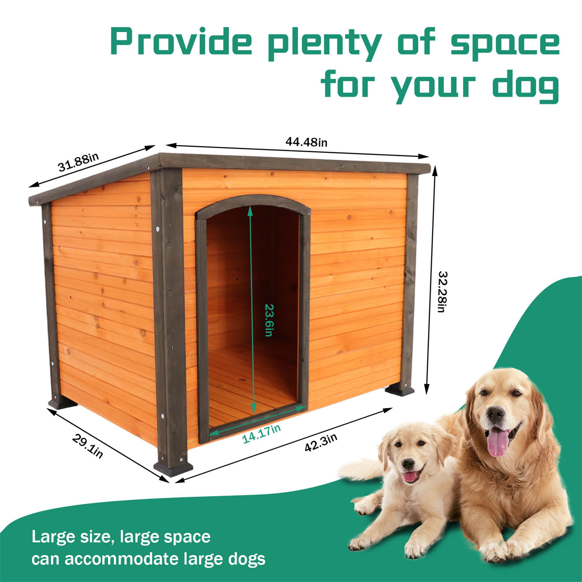 Pefilos 32" Width Wooden Dog Houses for Small Medium Large Dogs Outdoor Weatherproof Dog Kennel with Raised Feet, Gold Pefilos 32" Width Wooden Dog Houses for Small Medium Large Dogs Outdoor Weatherproof Dog Kennel with Raised Feet, Gold