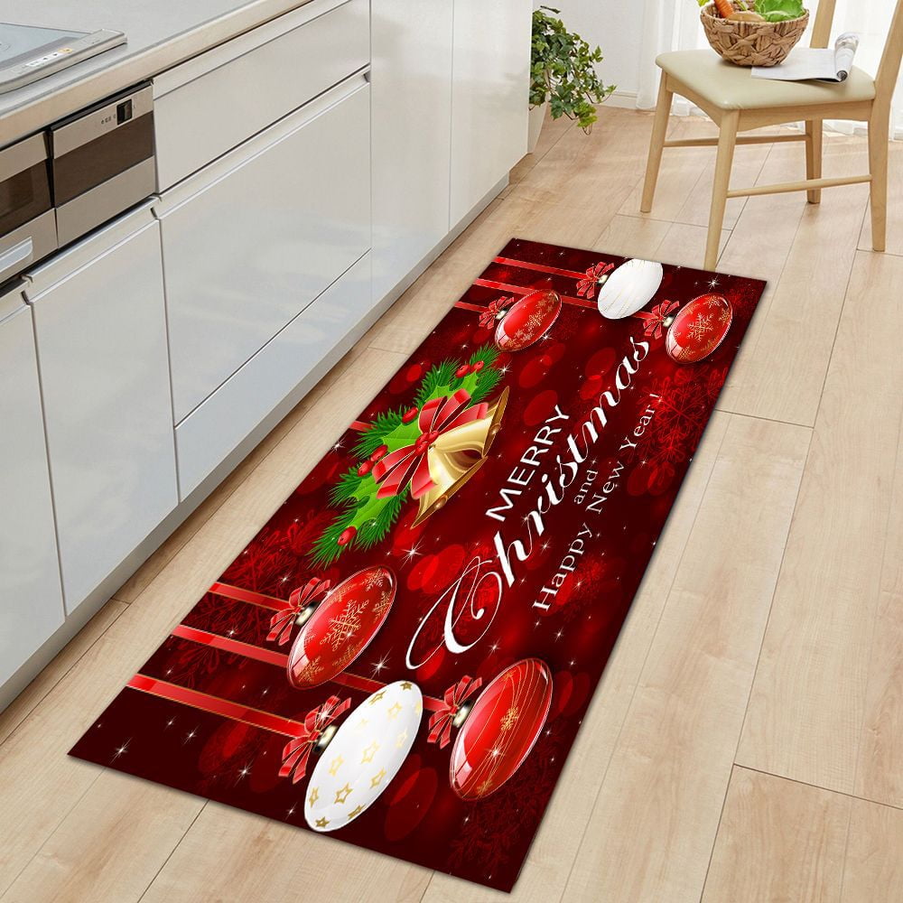 Christmas Floor Mat, Cute Santa Snowflake Bell Area Rug Washable Carpet ...