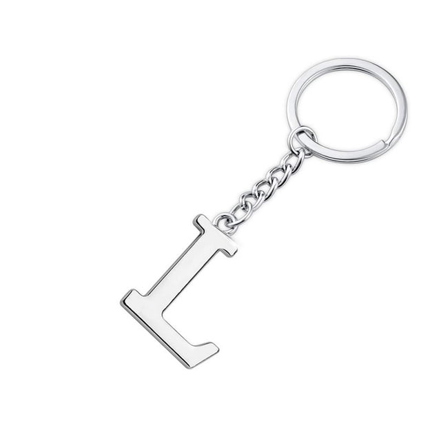 Keychain Initial Letter Key Chain Silver for Men Women Personalized Alphabet Monogram Keychain for Car Keys, L