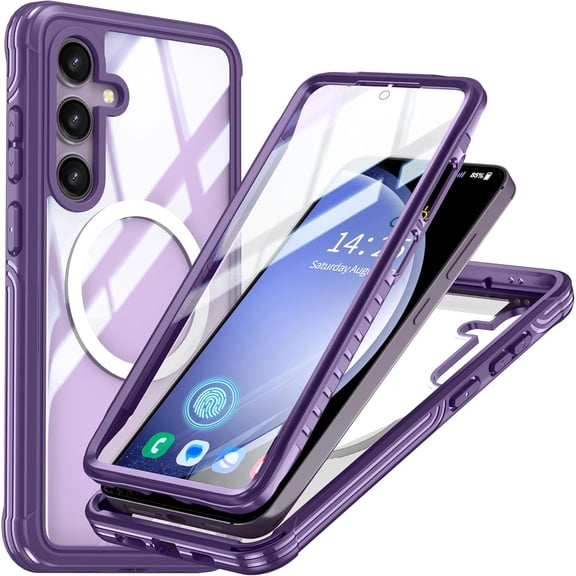 Magnetic for Samsung Galaxy S24 Case [Fit for MagSafe] [Built-in Tempered Glass Screen Protector] Full-Body Shockproof Military-Grade Protective Case Purple