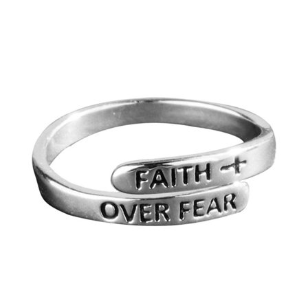 PLGEBR Faith Over Fear Silver Rings,Adjustable Women Men Rings O8L3