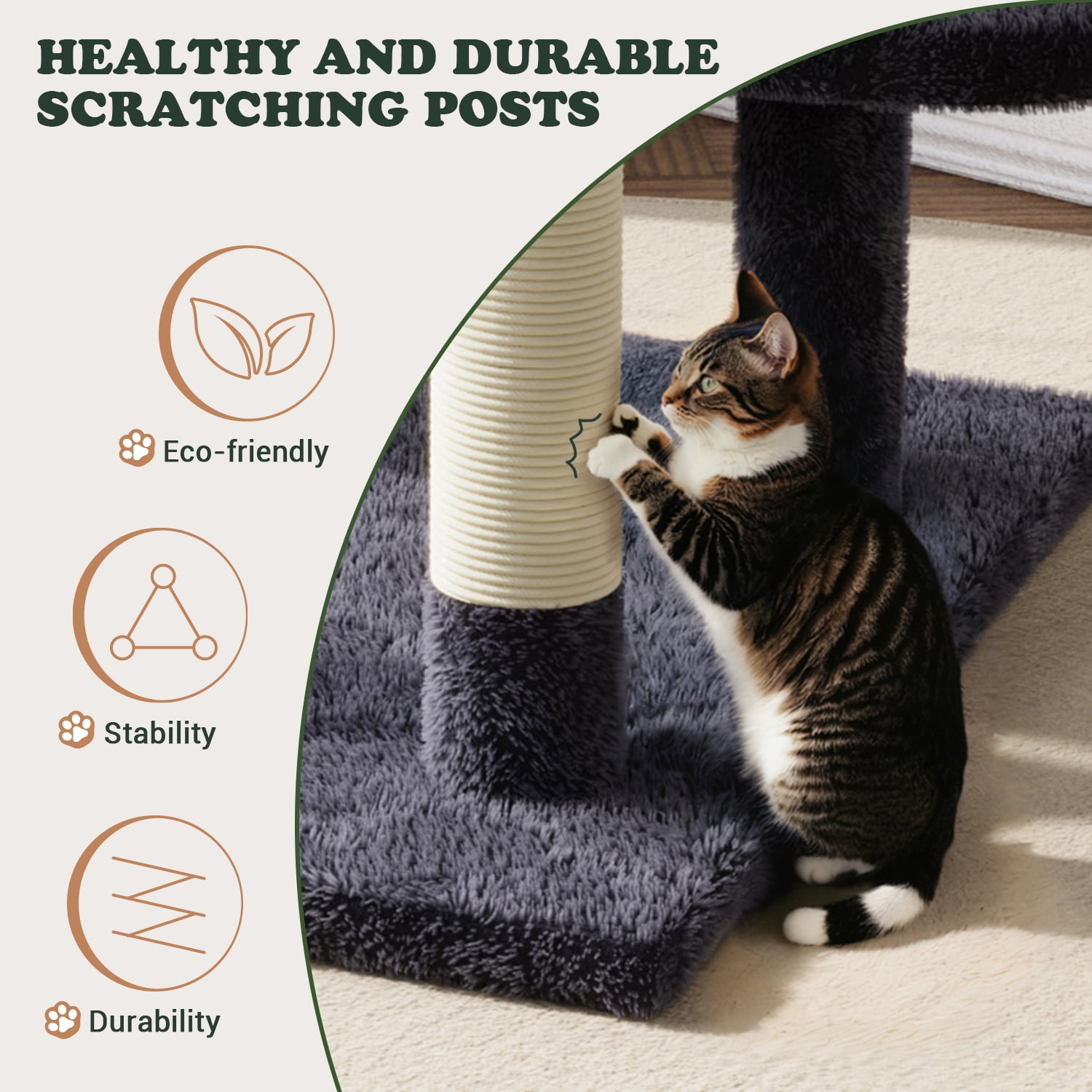 Amolife 65.7" Large Cat Tree and Tower Condo for Cats with 2 Scratching Boards, Hammock & Post, Dark Blue