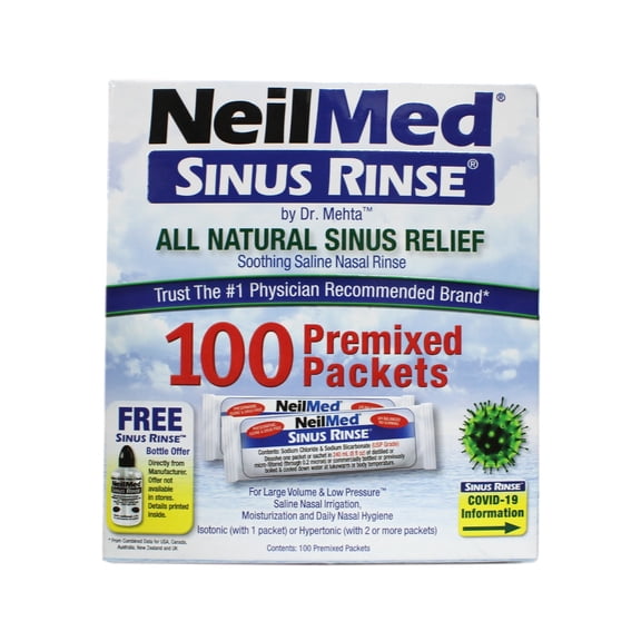 NeilMed Sinus Rinse Preservative-Free Sinus Relief Drops for Sinus Relief, Nasal Allergies Set with Rinse Premixed Refill 0.75 lbs 100 Count