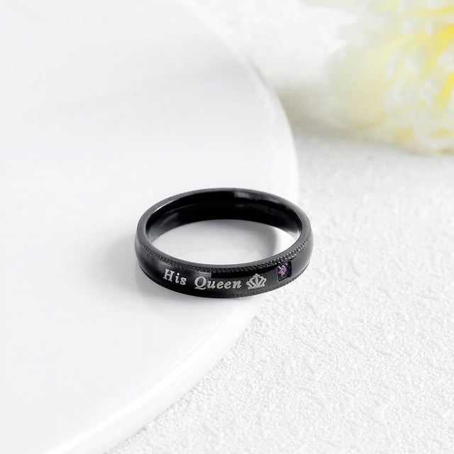 Anillo de pareja de acero de titanio negro con corona de reina Anillo de pareja