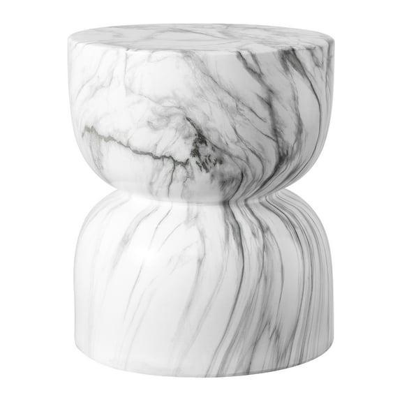 JONATHAN Y Zakhai 14.75" Contemporary Modern Marble Glaze Drum Indoor/Outdoor Garden Stool, White/Gray