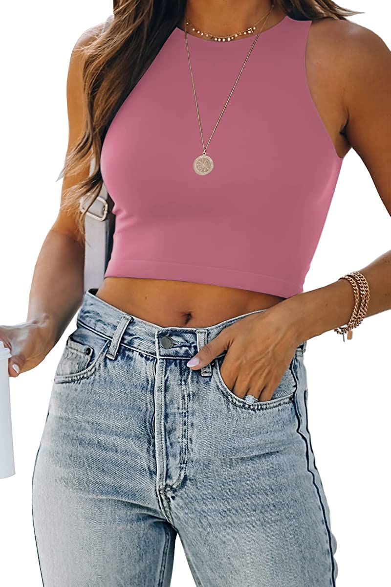 Womens Tank Tops, Women's Cute Crop Tank Tops Henley Sleeveless Sexy Basic  Ribbed Racerback Cropped Top For Teen Girls | Womens Sexy Sleeveless Racer  Back Tank Tops Halter Neck Crop Tops ---