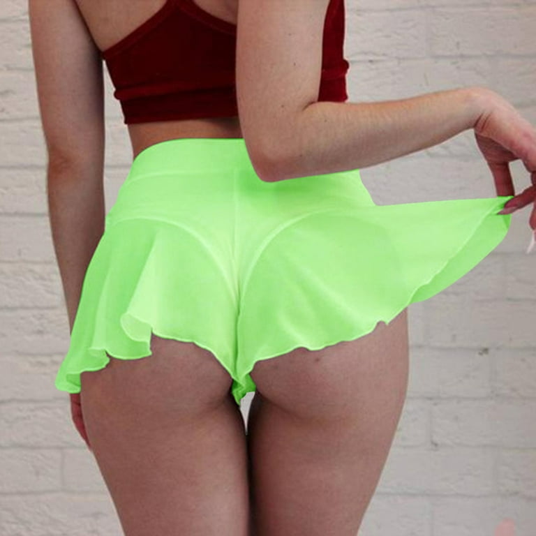 Sexy Mini High Waist Shorts for Women Ruffled Pole Dance Shorts Hot Pants  Tight Shorts Sheer Flowy Panties Lingerie