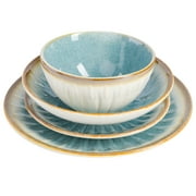 Gibson Elite Mayfair Bay 16 Piece Double Bowl Embossed Reactive Dinnerware – Blue