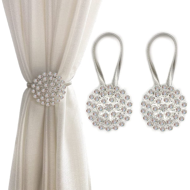 Sparkling Pieces Crystal Flower Cortina Tiebacks Clips de hebilla de cortina con alambre de resorte de alta elasticidad para la decoración de la oficina en el hogar (Plata)