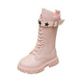 thumbnail image 4 of BOBOGOJP Girls Lace Up Boots Mid Calf Riding Boots Leather Side Zipper Punk Boot for Teen Girls Shoes Pink for Size 3, 4 of 9