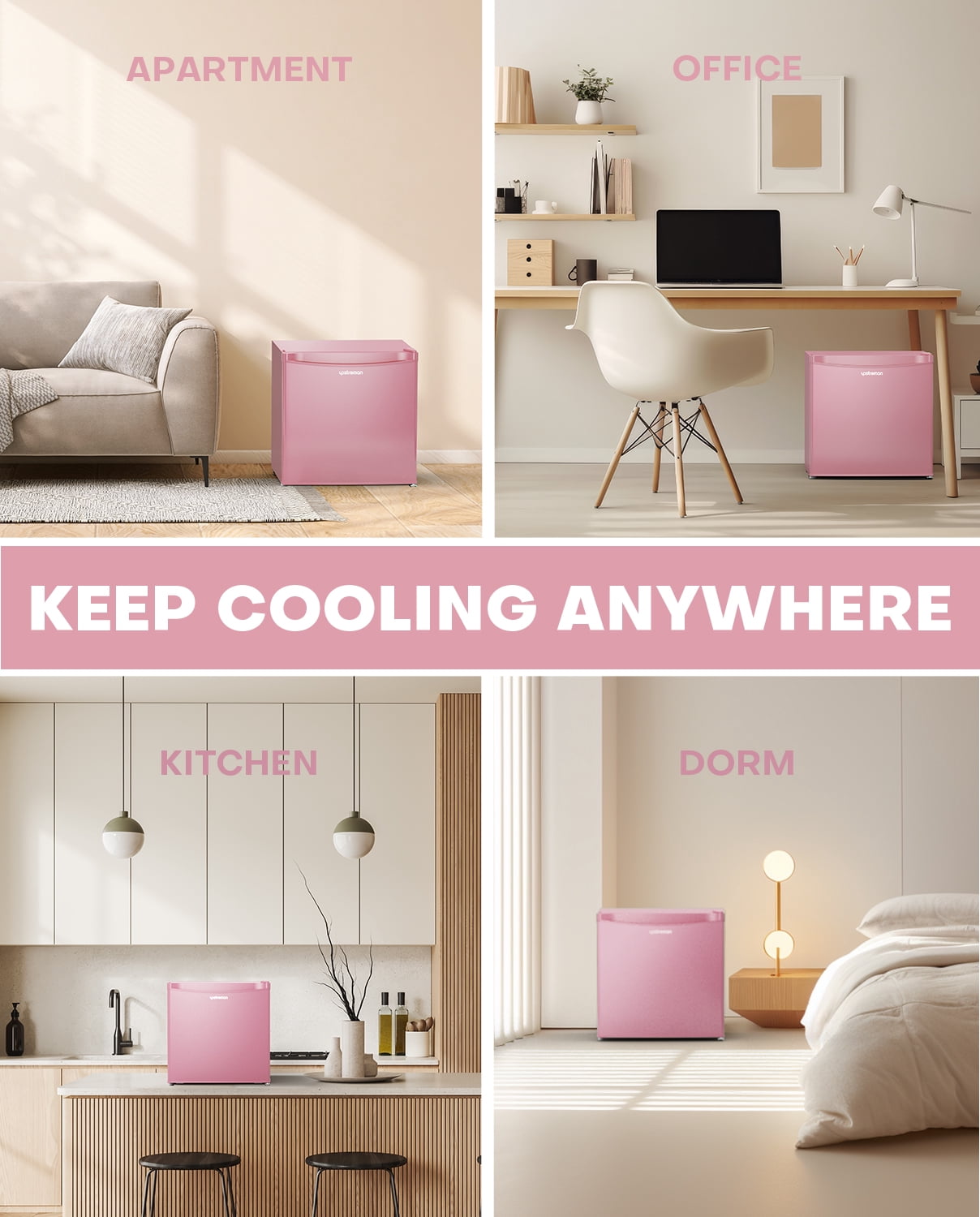 Upstreman 1.7 Cu ft Mini Fridge with Freezer Single Door Compact Refrigerator, Low Noise, Energy Saving, Adjustable Temperature, Reversible Door, for Home Office Dorm, Pink FR17