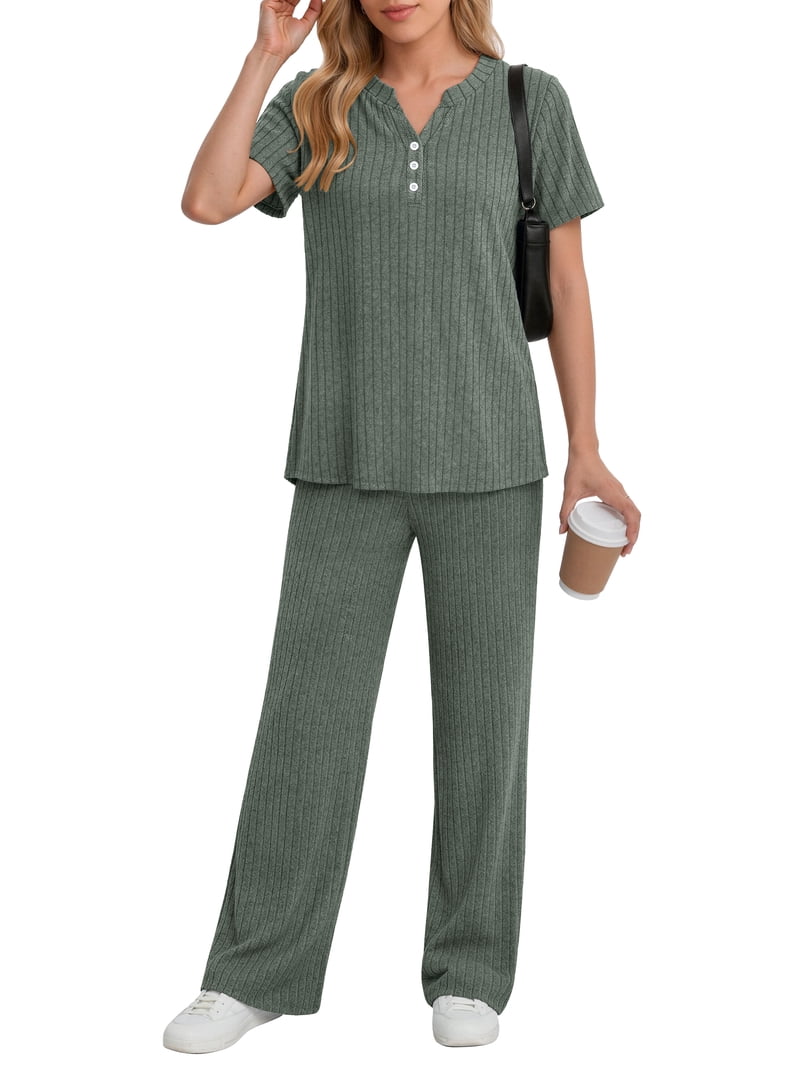 Fantaslook Two Piece Lounge Sets for Women Summer Outfits Henley V