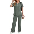thumbnail image 3 of Fantaslook Two Piece Lounge Sets for Women Summer Outfits Henley V Neck Short Sleeve Tops Wide Leg Pants Matching Sets Trendy Clothes, 3 of 10