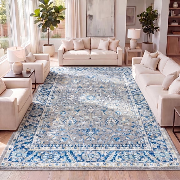 JONATHAN Y MODERN PERSIAN 5 x 8 Area Rug, Boho Floral - Gray/Navy, MDP204A-5