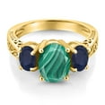 thumbnail image 3 of Gem Stone King 3.61 Ct Oval Green Malachite Blue Sapphire 18K Yellow Gold Plated Silver Ring (Size 9), 3 of 6