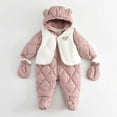 thumbnail image 2 of BFHHYA Baby Infant Winter Snowsuit Coat Romper Fleece Hooded Footie Outwear Zip-up Warm Jumpsuit Bodysuit with Gloves for Girl Boy, 2 of 9