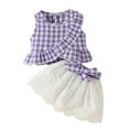 thumbnail image 2 of Einccm Girls 2 Piece Plaid Outfit - Sleeveless Ruffle Top and Bow Gauze Skirt Summer Set for Toddler Girls Kids Age 2-8 Years, 2 of 4