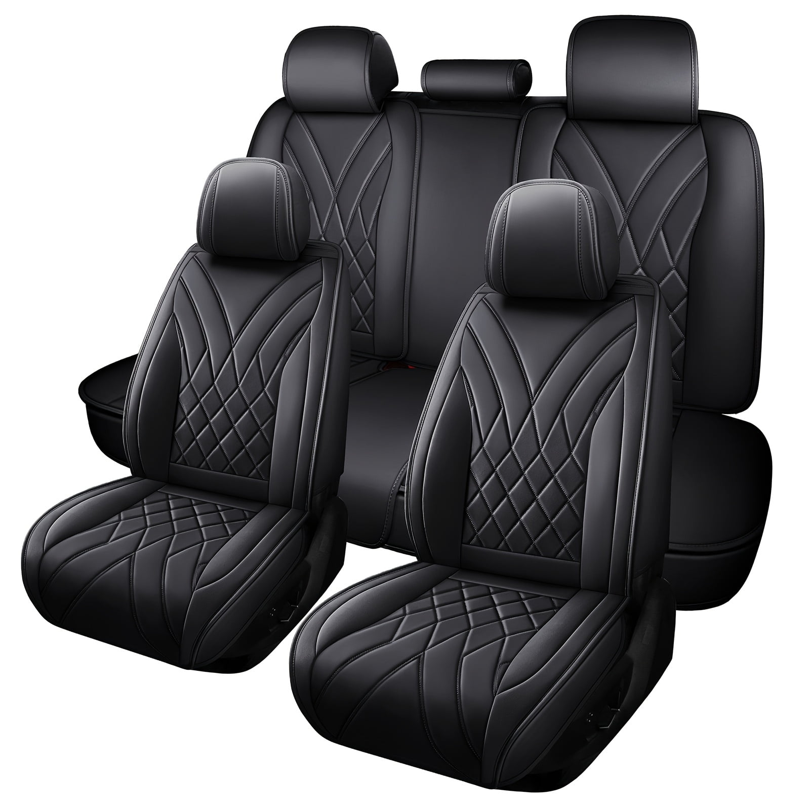 Luxury Faux Leather Car Seat Covers, Waterproof, Full Set Cushion Protector for Single Front Seats and Solid Bench, Universal Fit for Most Cars, 5 Seat, 40/60 50/50 60/40 Split Bench Back
