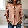thumbnail image 4 of Hfnxid Women 3/4 Sleeve Shirts Loose Fit Ruffle Shirt Striped Button V Neck Blouses Solid Color Fall Clothes Khaki M, 4 of 6