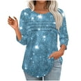 thumbnail image 2 of Sexlip 3/4 Sleeve Shirts for Women Casual Fall Fashion Crewneck Pleated Tunic Tops Work Outfit Blouse Blue XXL, 2 of 6