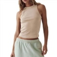 thumbnail image 3 of Camiseta Básica de Tirantes para Mujer, Sin Mangas, Larga, Acanalada, Ajustada, con Espalda Nadadora, Cuello Alto y Cuello Redondo Albaricoque L, 3 of 9