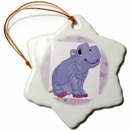 Hippo Ornament 3dRose Adorable Violet Hippo On Violet Butterfly Background - Snowflake Ornament, 3-inch ()